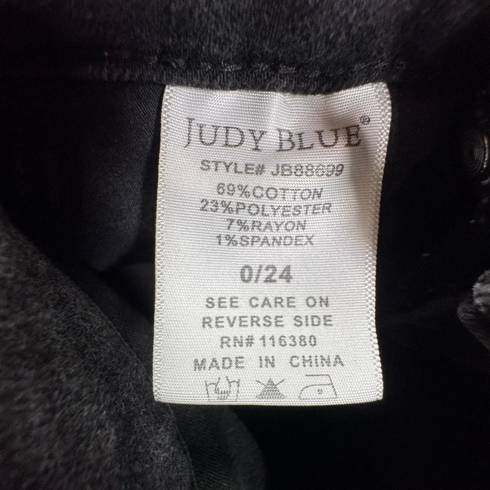 Judy Blue‎ High Rise Faded Black Flare Jeans Raw Hem Bell Bottoms 0/24